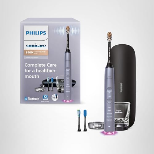 Philips Sonicare DiamondClean Smart 9500 Electric Toothbrush, Sonic Toothbrush with App, Pressure Sensor, Brush Head Detection, 5 Brushing Modes and 3 Intensity Levels, Grey, Model HX9923/41