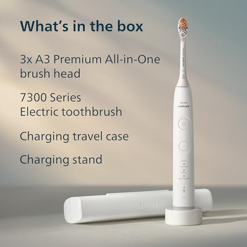 Philips Sonicare 7300 Series Electric Toothbrush - Next-Generation Sonicare Technology, Pressure Sensor, 12 Brushing Settings, SmarTimer, BrushPacer, 21-Day Runtime, Travel Case, White, HX7420/07