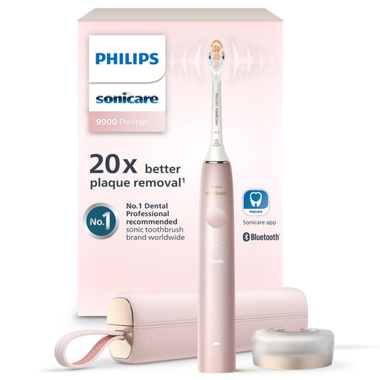Philips Sonicare DiamondClean 9900 Prestige Electric Toothbrush - with SenseIQ Technology and Advanced AI App, 5 Brushing Modes, 3 Intensity Levels, Charging Travel Case, Pink, Model HX9990/13